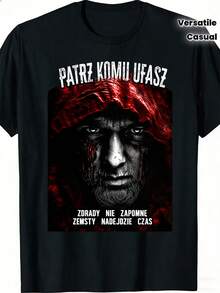 Camiseta Neutral para Hombre con Estampado de Ojos Rojos y Sangre, Texto "Mira en Quién Confías, las Traiciones No Se Olvidan, la Venganza Vendrá, el Tiempo Llegará", Color Negro, Ropa Casua - Negro - Ver 6