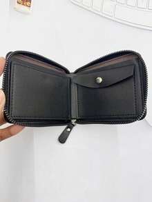 1pc Men's Multi-Function [Multi-Card Slot] Patchwork Coin Purse Short Horizontal Zipper Wallet Coin Purse Woven Pattern Patchwork Wallet - Multicolor - View 6