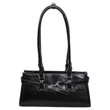 Bolso de hombro tipo baguette largo con hebilla de metal con cordones, bolso de mano minimalista para ir al trabajo - Multicolor - Ver 11