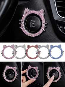 1pc Crystal Rhinestone Car Engine Start Stop Decorative Ring, Women's Shiny Car Accessory, Push Start Button, Key Ignition Starter And Knob Shiny Ring - A - View 7