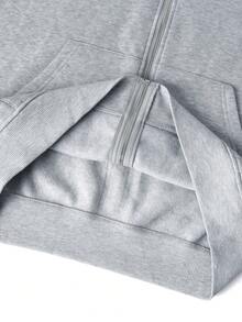 Men's Spring Autumn Winter Solid Color Pocket Loose Drop Shoulder Zip-Up Hooded Sweatshirt - Grey - View 9