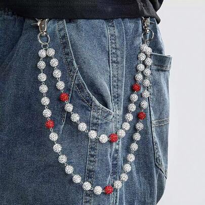 1pc Fashion Street Hip-Hop Style Waist Chain, Decorated With Earth Tone Rhinestones, Suitable For Men And Women Daily Wear. (Warm Reminder: This Waist Chain Is Handmade, Occasionally There May Be Falling Off, You Can Reassemble It Yourself.)