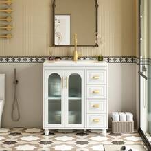 Old SKU: LY316465AAA-Badmöbel Single Vanity Unit With 80 Cm Base Cabinet And Ceramic Washbasin, White - White - View 1
