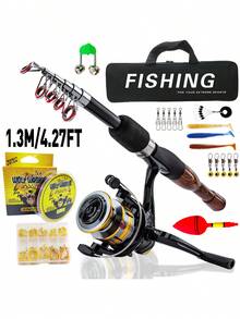 Ultra-Short Telescopic Lure Fishing Rod, Casting Rod, Boat Rod, Portable Small Sea Fishing Rod Tackle Set, Suitable For Multiple Water Bodies, Easy To Use - Multicolor - View 2