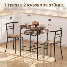 3-Piece Dining Set, Kitchen Table And 2 Chairs With Shelf, Living Room, Black Marble Look - 鏽棕色 - 查看 4