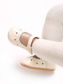 Cremeweiße Herz-Cut-out Baby-Prinzessinenschuhe, Spitzenbesatz Einzelriemen Weichsohle rutschfeste Pre-Walker Schuhe für Baby-Mädchen - Aprikosenfarben - Übersicht 8