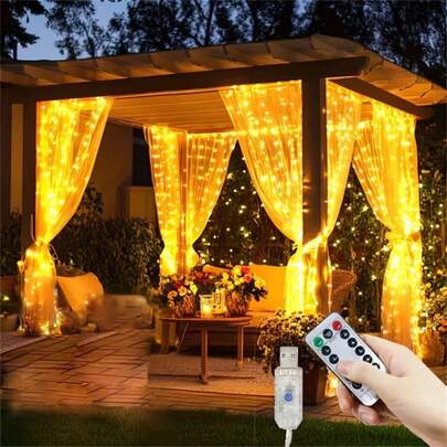 1pc 100-600LEDs Decorative Fairy Garland USB Plug-In String Lights With Remote Control, For Christmas New Year Wedding Party Room Decoration