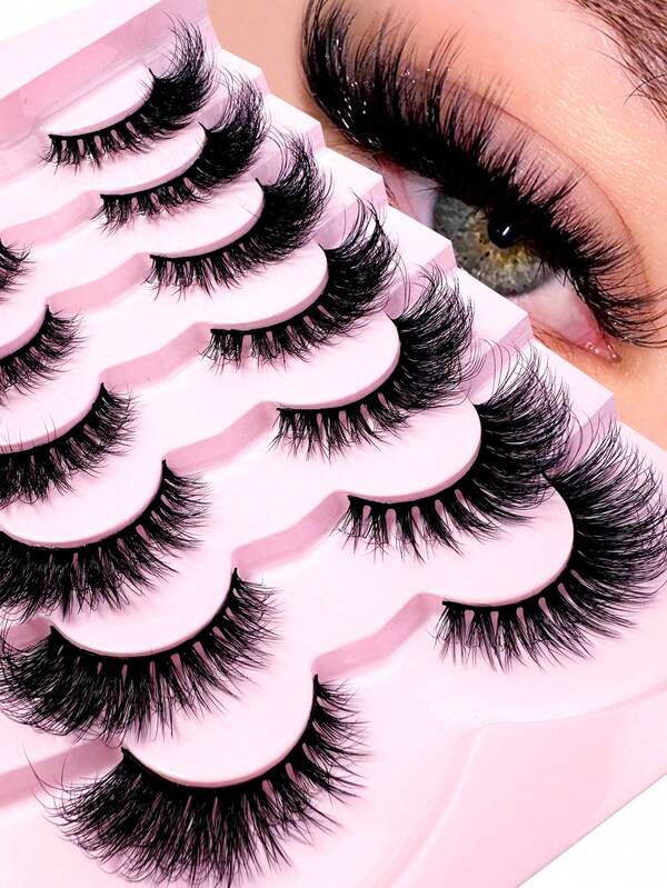 7 Pairs Russian Volume Lashes DD Curl Fluffy Faux Mink Eyelashes, 3D Cat Eye 22mm Effect False Lashes, Suitable For Holidays, Halloween, Beginners, Creating Glamorous Christmas Makeup