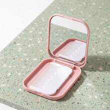 Espelho de Bolsa Portátil Dobrável de Plástico e Vidro com Pente de Cabelo - Rosa chiclete - Visão 1