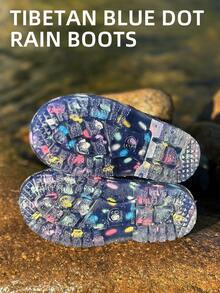 HSYAAMOO Kids Rain Shoes, Girls Rain Boots, Polka Dot Glitter, Drawstring Cuff, Waterproof, Anti-Slip Soft Sole - Navy Blue - View 8