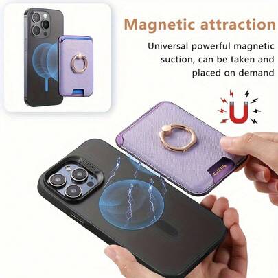 1pc Phone Ring Card Holder, Use Ring To Grip Phone, Can Hold Up To 3 Cards (Such As ID Card, Bank Card, Credit Card And Membership Card), Can Be Used As Phone Stand, Horizontal Support For Convenient Video Viewing