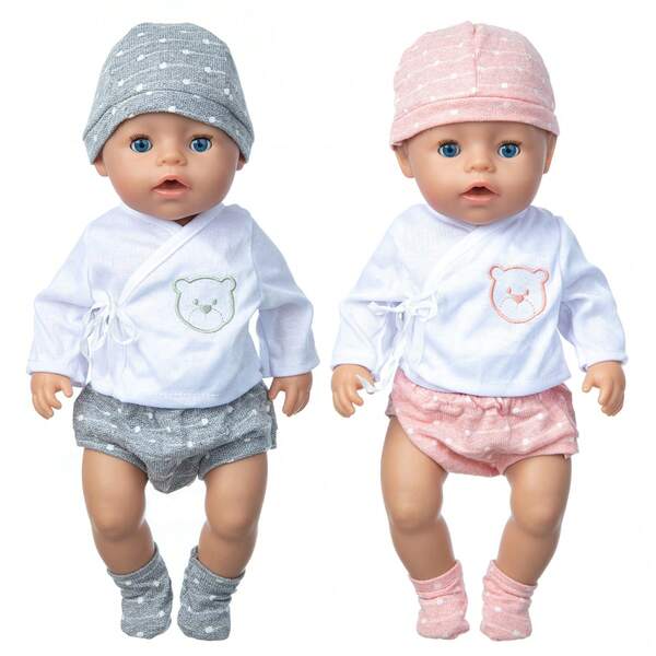 5PCS 16-18 Inch Realistic Reborn Doll Teddy Bear Outfit Set Plush Doll Accessories (Doll Not Included) Suitable For Children 3 Years Old And Above For Dress-Up Play