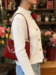 Women's Ruffle Collar Front Button Long Sleeve Soft Knit Cardigan, Autumn Back To School Daily Vintage Coffee Style Casual Jacket - White - View 5