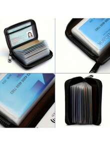Ultra-Thin RFID Anti-Theft Zipper Wallet (With Hook) - Multi-Functional Card Holder, Securely Stores Travel Documents, Holds 22+ Cards And Cash, Durable Black Design, Minimalist Style Metal Clasp Charm, Credit Card Wallet - Multicolor - View 2