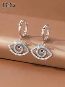 Hihho 1 Pair Royal Blue Zirconia Evil Eye Copper Pendant Earrings, Wisdom Eye, Daily Wear, Elegant, Unique Personalized, Women's Earrings, Suitable For Festivals, Parties, Outings, Vacations, Campus Decoration, Small Gift For Friends - Eyes and Earrings - View 8
