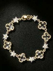 Juego de 3 piezas de pulsera y brazalete elegante y minimalista con circonita cúbica para mujeres, adecuado para uso diario, fiestas y vacaciones - Dorado - Ver 3