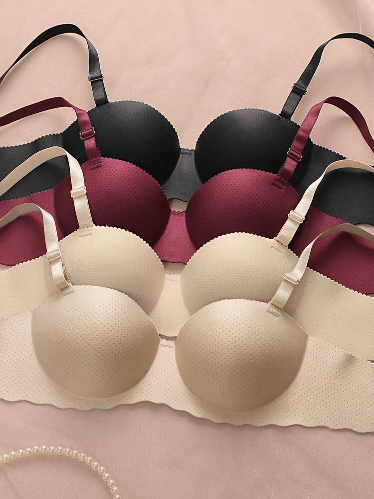 4pcs Girls Teenagers Seamless Push Up Underwear Solid Bras Suitable For 13-15 Years Old - Multicolor - View 1