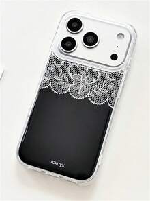 Casing Ponsel Minimalis Elegan dan Modis dengan Motif Bunga Renda, Kompatibel dengan iPhone 17 Pro Max 17 Pro 17 16 Pro Max 15 14 13 12 Pro Max, Pelindung Lensa dan Penutup Belakang. - Hitam - View 8