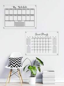 1 Set Black Line Acrylic Erasable Wall-Mounted Planner Board, Home Monthly/Weekly Schedule Planner, Family Recipe, Shopping List, Memo Board - Black - View 3