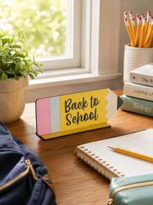1 PC Back To School Season Pencil Shaped Desktop Plaque Cute And Bright Printed Desktop Ornament Suitable For Classroom, Study, Back To School Party, Indoor Desktop Display Decoration Gift - B - View 8