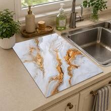 1 pieza Alfombrilla de drenaje de cocina de tierra de diatomeas con patrón de mármol, alfombrilla de secado rápido y antideslizante para cafetera y alfombrilla de secado de platos, adecuada para encimera de cocina y mesa de comedor - Multicolor - Ver 3