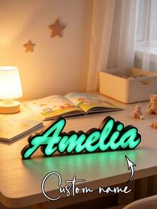 1pc Personalized 3D Printed LED Name Sign, Custom Desktop Letter Lamp, 20cm Warm Light Name Plaque, Fashionable Bedroom Desktop Decor, Customizable Text Design, Exquisite Home Decoration Light, Suitable For Celebrations, Room Arrangement, Desktop Display, Adding Soft Lighting And Unique Atmosphere To The Space - Black - View 4