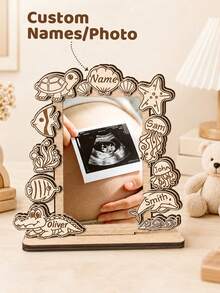Custom Ocean Animal Ultrasonic Photo Frame, Personalized Photo Keepsake, Beach Style Room Decor, Custom Name Family Gift, Customizable Photo Memory Display - Style a - View 1