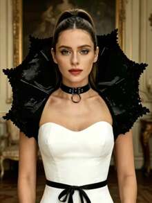 1pc Dark Theme Vampire Lace Cape With Stand-Up Collar, Embroidered Fan-Shaped Mesh Design With Spider Web Pattern, Perfect For Halloween Party, Cosplay Props - Multicolor - View 1