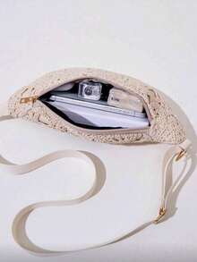 Women's Vintage Fashion Waist Bag, Underarm Bag, Spring/Summer New Casual One Shoulder Crossbody Small Bag, Straw Woven Bag, Fanny Pack, Purse - Beige - View 4