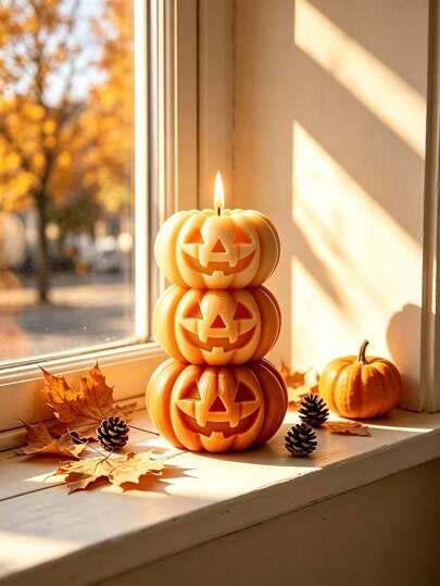 1pc Halloween 3-Layer Pumpkin Shaped Candle, Pumpkin Design - Scented - Smokeless, Long Lasting Fragrance, Suitable For Home Decor, Perfect For Bedroom Environment And DIY Gifts. Suitable For Home Decor, Fireplace, Living Room, Centerpiece, Office, Holiday Gift, Candle Set, Scented Candle, Friend Gift, Women Gift
