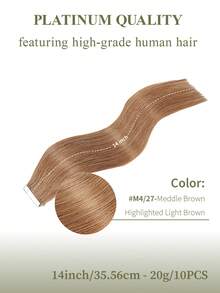 DNE HAIR 10件組 100%人髮隱形接髮片，中棕色高光澤淺棕直髮，14-22英吋長，絲滑無縫，頂級品質，髮尾豐厚，適合細髮，女性美髮沙龍與日常使用 - S4/27 - 查看 13