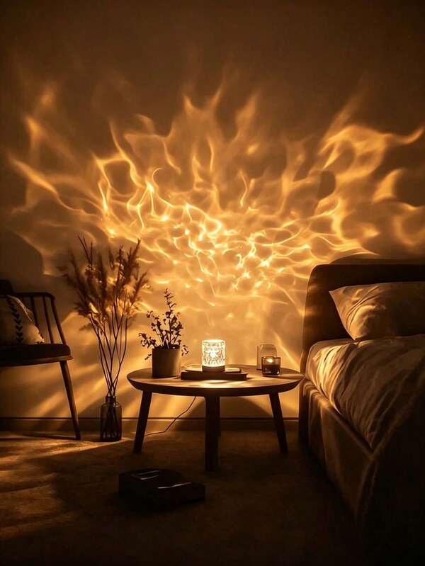 1pc USB Powered Dynamic Light Effect Bedroom RGB Night Light, Cylindrical Water Ripple Design, With Remote Control, Creates Bedroom Atmosphere, Perfect As Holiday Gift Or Sunset Lamp. Bedroom Light & Shadow Atmosphere Lamp, Projection Lamp, USB Port, 3 Colors/16 Colors Two Specifications Available, Lighting, Home Decor, LED Light, Lighting, Bedroom. Light Color Can Rotate, Suitable For Birthday Photos, Outdoor Night Camping, Bedroom, Room, Hallway, Room Decor, Bedroom Decor, Home Decor, Home Decor Living Room, Lamp, Light