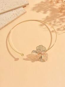1pc Creative Design 3D Brushed Flower Choker Necklace, Fashionable Elegant Women's Neck Jewelry Suitable For Daily Wear And Vacation Party - Gold - View 2
