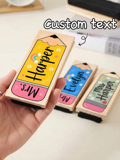 1pc Custom Name Giant Pencil Wooden Chalk Eraser, Personalized Teacher Dry Erase, Back To School,Teacher Appreciation,Classroom Desk Decor Gift,Blackboard Eraser,Teacher Gift,New Teacher Onboarding Accessory