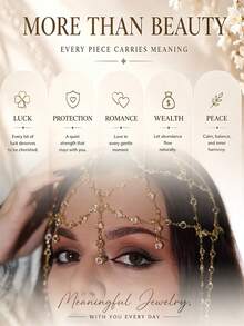 STONEFANS 1pc New Vintage Tassel Headband Niche Design Mesh Rhinestone Forehead Chain Hair Accessory Bohemian Style - Gold - View 5