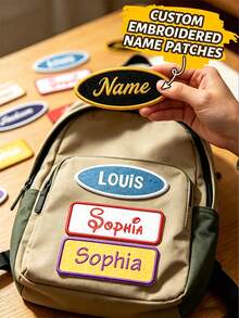 Custom Minimalist Name Patch, Personalized Hook And Loop Badge For Shirts & Bags With Embroidered Name, Customized Aesthetic Letter Label, Customizable Retro Style Outfit Decor, Fashion Accessory For Daily Wear, Creative Backpack Accent - Style I - View 1