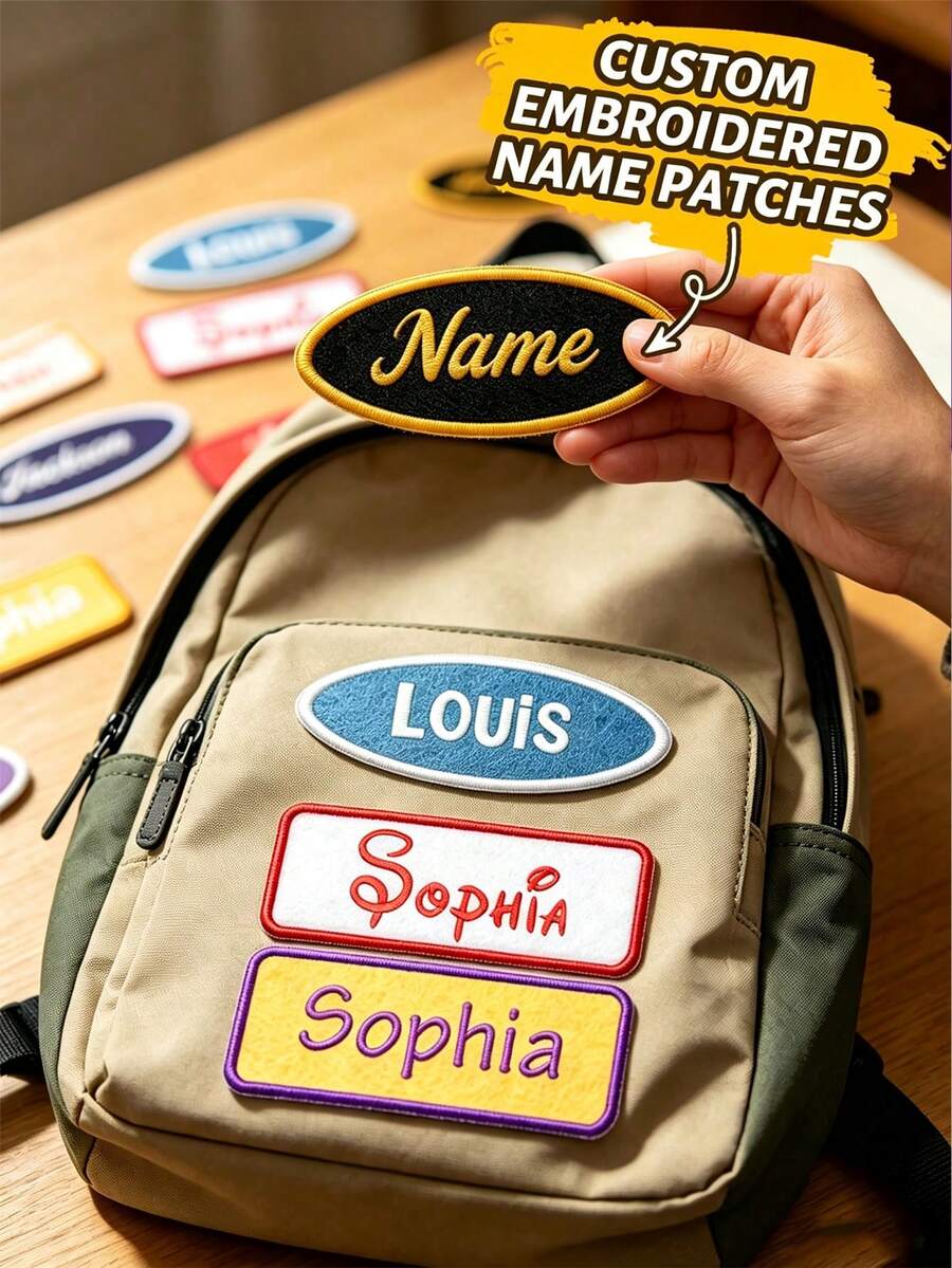 Custom Minimalist Name Patch, Personalized Hook And Loop Badge For Shirts & Bags With Embroidered Name, Customized Aesthetic Letter Label, Customizable Retro Style Outfit Decor, Fashion Accessory For Daily Wear, Creative Backpack Accent - Style I - View 1