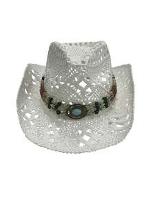 1pc Unisex Western Cowboy Straw Hat, Spring/Summer Travel Sun Protection Beach Hat, Casual Straw Sun Hat (If The Brim Is Deformed Upon Receipt, Please Adjust It Manually) - MZ3056+ML20 - View 16