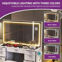 Yitahome Vanity Desk With 11 Drawers & Glass Top, LED Mirror And Stool, Dimmable Dressing Table With Large Mirror For Bedroom - White - View 4