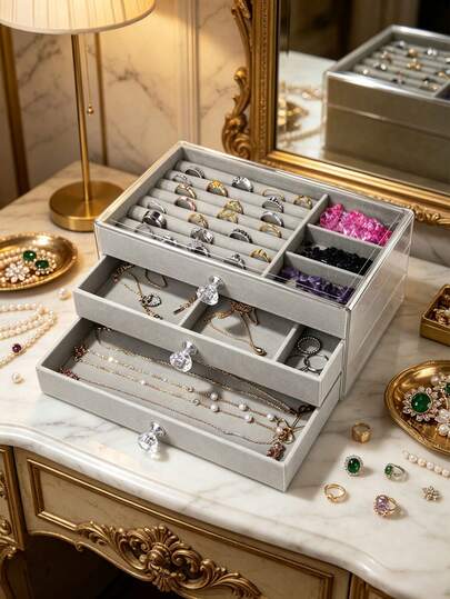 1 pieza, 3/1 capa, caja de joyas acrílica de 3 capas, multicapa, gran capacidad, estilo cajón, caja de almacenamiento de joyas transparente, a prueba de polvo, anillos, aretes, collares, caja organizadora