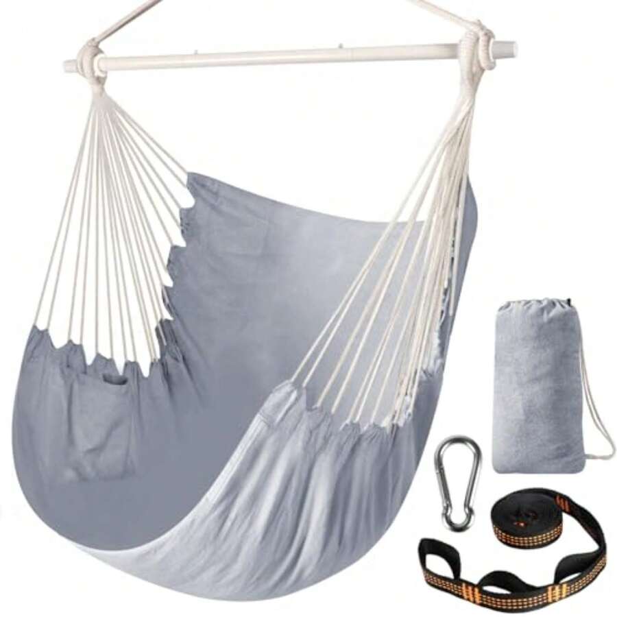 Patio Lounge Chair & Swing Chair - Light Grey Tablecloth - View 1