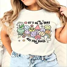 Casual Crewneck, Ballet Dancer Art, 100% Cotton, Oversized, Soft Breathable, Short Sleeve Top, Retro Aesthetic, Summer Vibes, Dance Lovers, Romantic Streetwear - 白色 - 查看 8