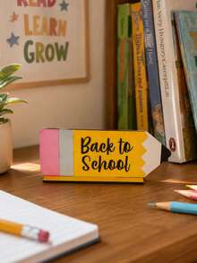 1 PC Back To School Season Pencil Shaped Desktop Plaque Cute And Bright Printed Desktop Ornament Suitable For Classroom, Study, Back To School Party, Indoor Desktop Display Decoration Gift - B - View 4