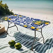 1pc Elastic Edge Tablecloth, Vibrant Lemon Pattern Stretch Tablecloth - Combination Of Fashionable Decoration And Practical Design, Outdoor Table Set, Picnic Accessory, Suitable For Indoor And Outdoor Use. - A - View 10