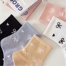 1/5/10 PairsShort Socks - Bowknot Love Multi Colored Women's Socks, Breathable And Versatile Valentine's Day Couple Socks, Suitable For All Seasons - Multicolor - View 4