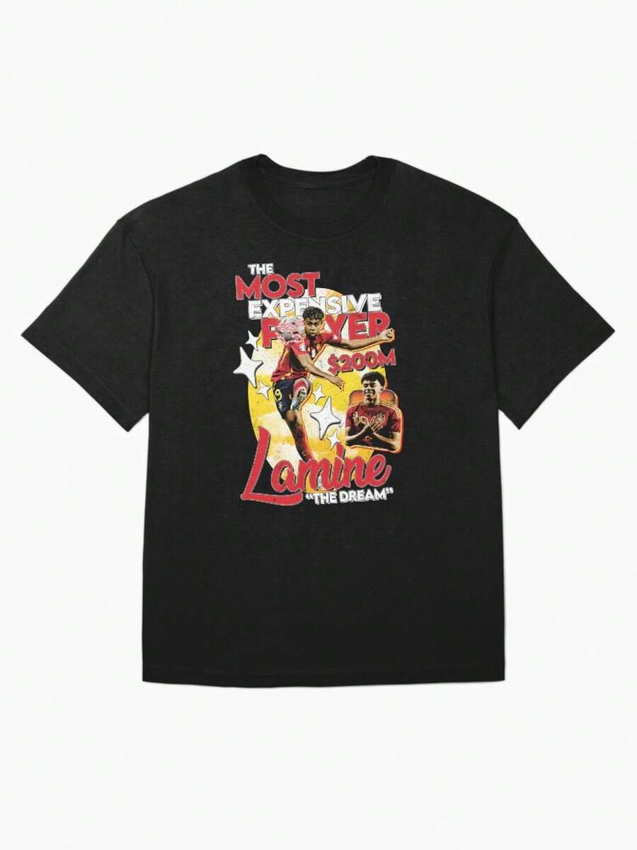 L-amine Y-amal Oversized T-Shirt für Männer, romwe, triko, -Weltmeisterschafts-T-Shirt - Schwarz - Übersicht 1