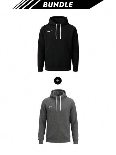 Nike [حزمة] هودي ESSENTIAL LOGO CASCOL Park 20 للرجال باللون الأسود + هودي ESSENTIAL LOGO Park 20 للرجال بسحاب كامل باللون الرمادي