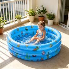 Piscina Inflable Redonda de Tres Anillos con Diseño Marino, Alberca Portátil para Niños, Ideal para Juegos de Agua en Patio y Jardín - A - Ver 2