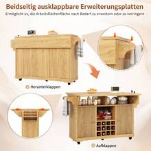 Multifunctional Service Cart, Kitchen Trolley With Storage, Adjustable Shelves And Wine Bottle Holder, Mobile Side Table For Dining Room, Living Room And Balcony, Natural Brown - Natural Wood Color - View 6