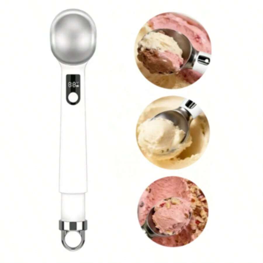 Electric Heated Ice Cream Scoop With LED Display - White - View 1